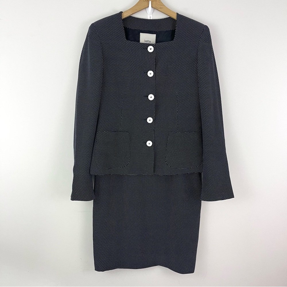 Vintage Liette 2 Piece Blazer Skirt Suit Dot Print Made in Italy
